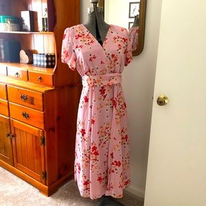 eShakti Floral Print Georgette Surplice Dress